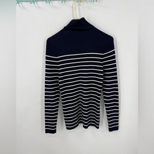 Lauren Ralph Lauren navy blue and white striped turtleneck sweater. M